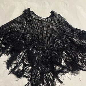 Black Fringe Poncho